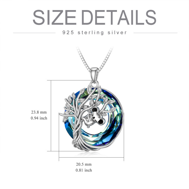 Sterling Silver Round Koala & Tree Of Life Crystal Pendant Necklace-5