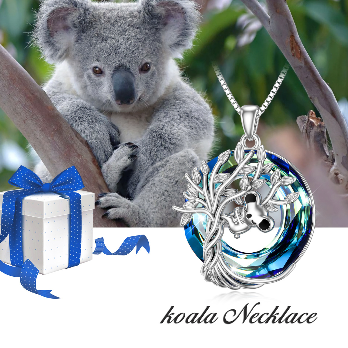 Collier en argent sterling avec pendentif Koala et arbre de vie en cristal-6