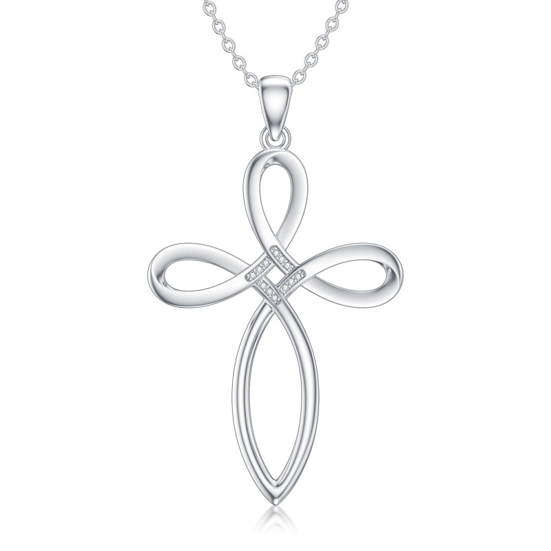 Sterling Silver Round Lab Created Diamond Celtic Knot & Cross Pendant Necklace-19