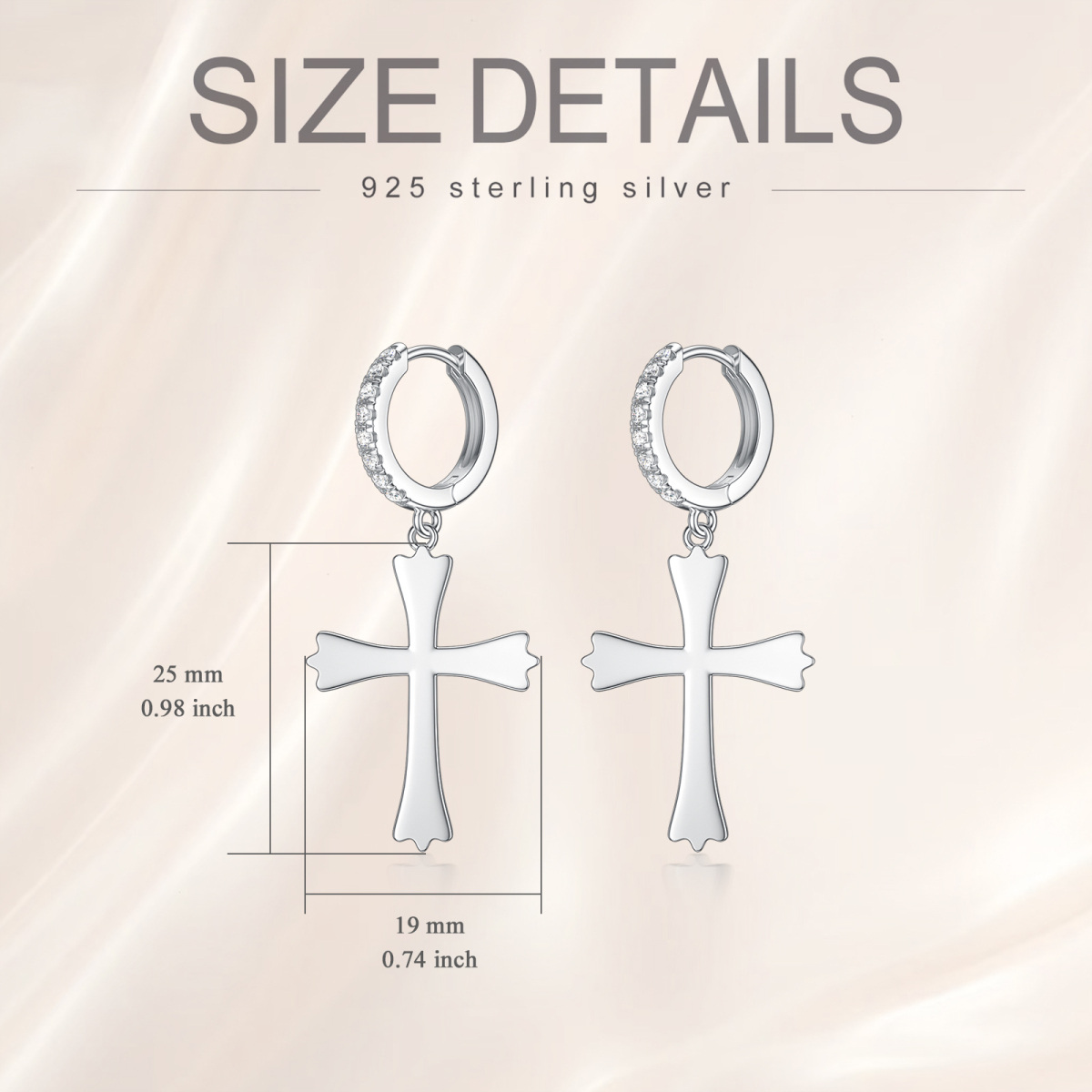 Sterling Silver Round Lab Created Diamond Cross Drop Earrings-3