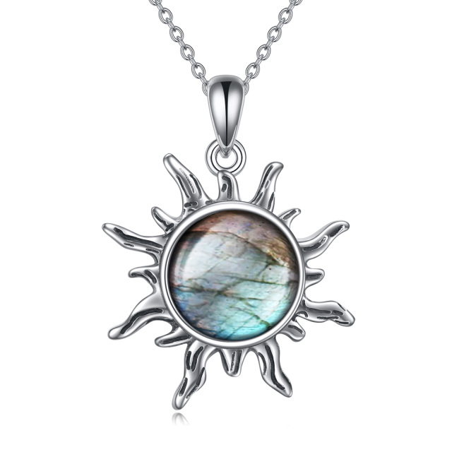 Collana con ciondolo a forma di sole in lablagite rotonda in argento sterling-1