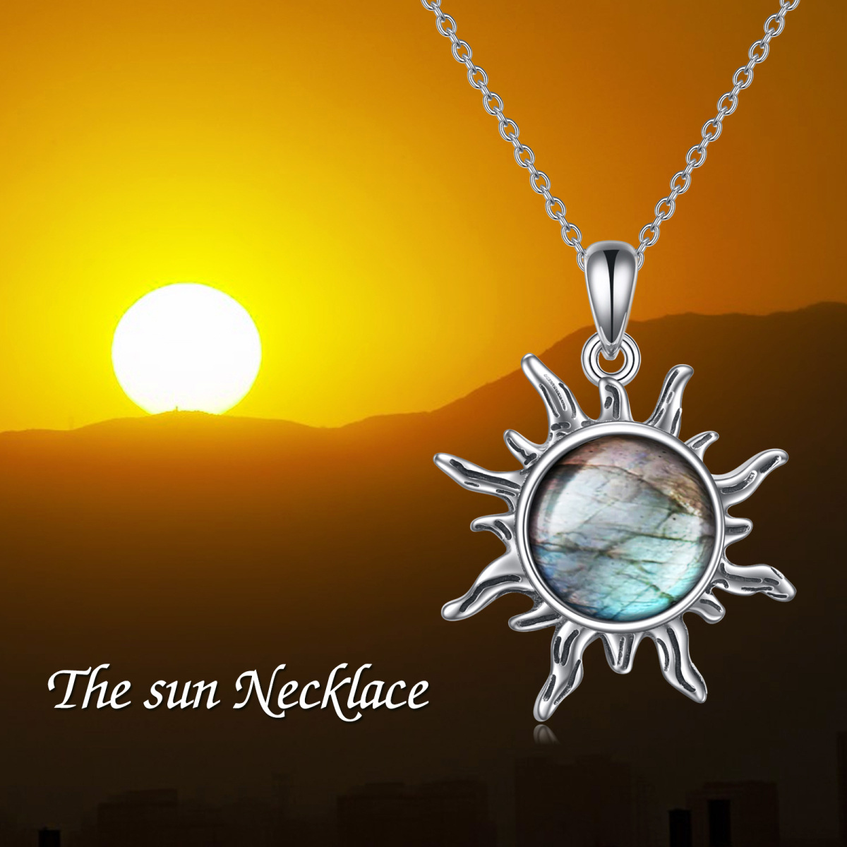 Collier en argent sterling avec pendentif soleil en lablagite ronde-3