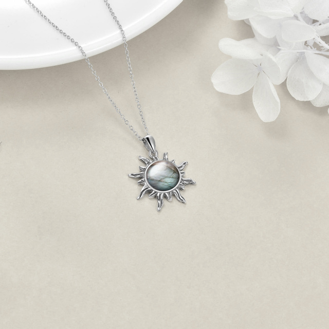 Sterling Silver Round Lablagite Sun Pendant Necklace-5