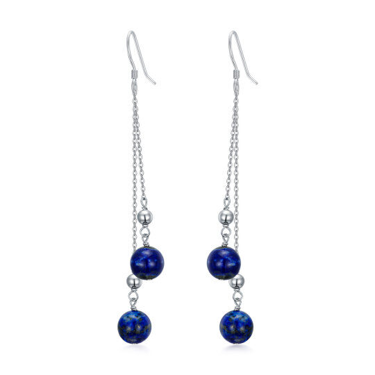 Sterling Silver Round Lapis Lazuli Bead Drop Earrings