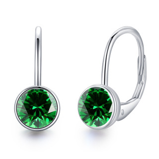 Sterling Silver Cubic Zirconia Round Lever-back Earrings-28