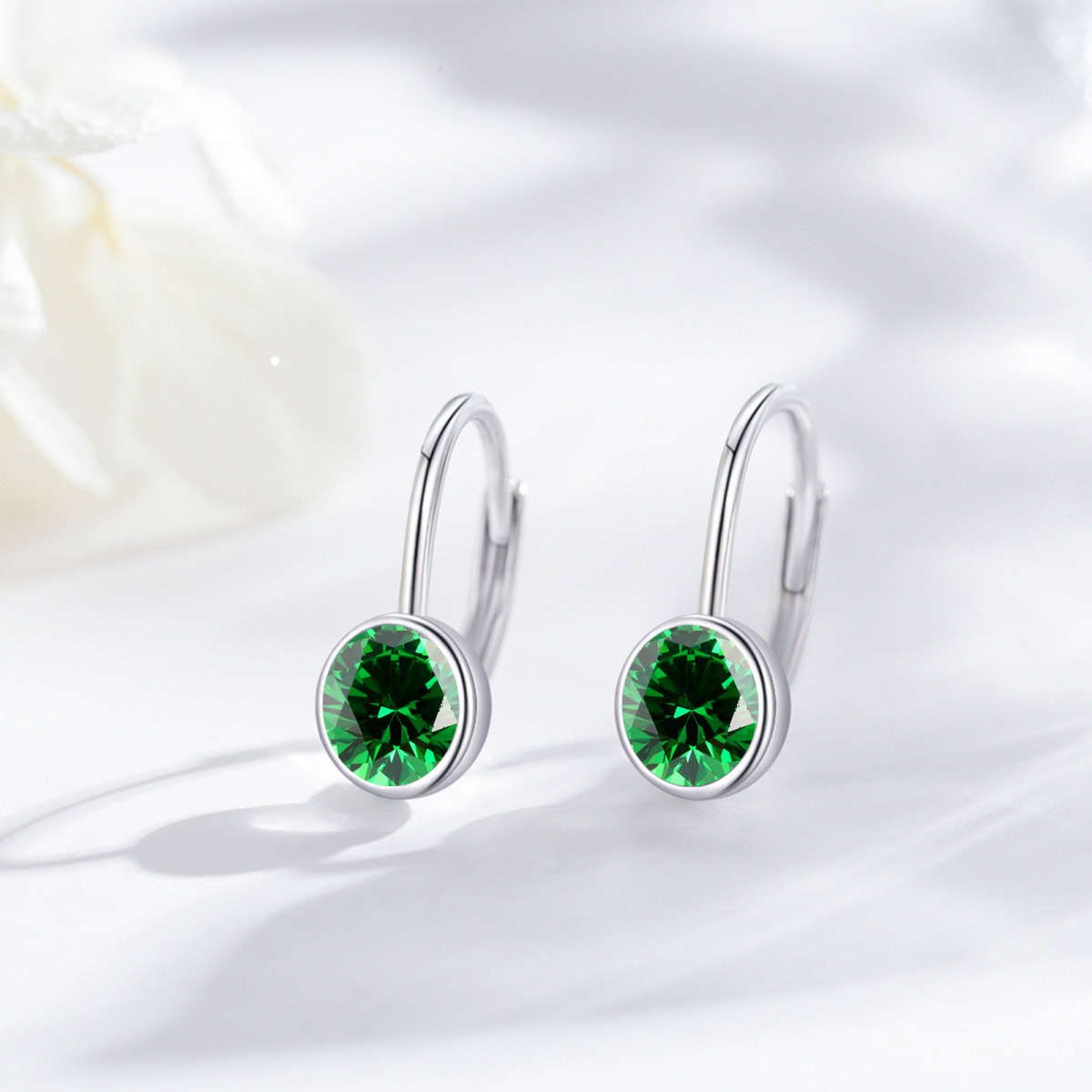 Boucles d'oreilles à levier en argent sterling avec zircon cubique rond-3