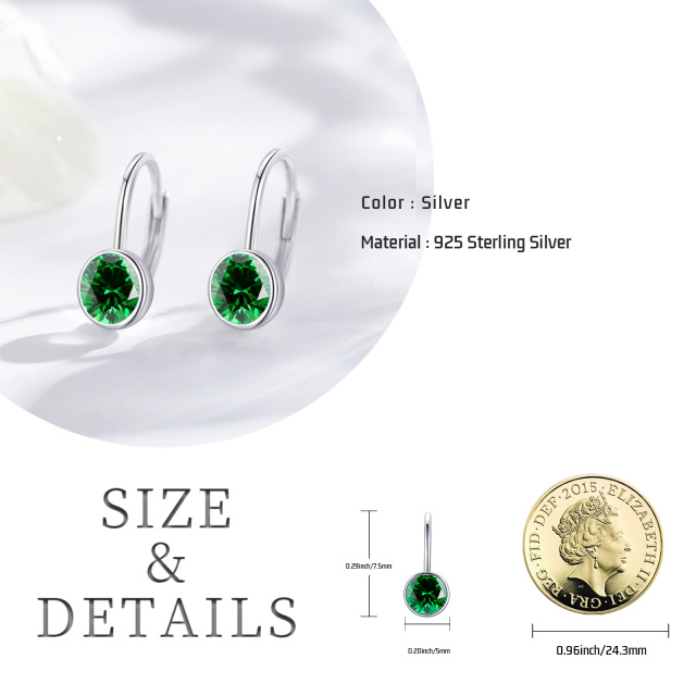 Sterling Silver Cubic Zirconia Round Lever-back Earrings-5