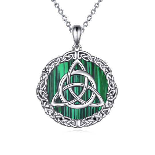 Collier en argent sterling avec pendentif nœud celtique en malachite ronde