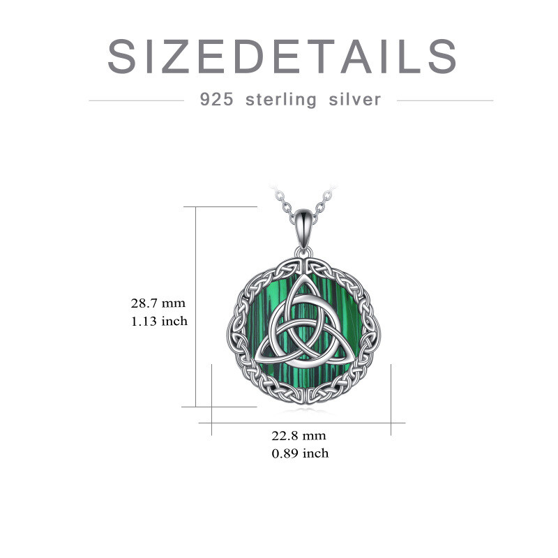 Sterling Silver Round Malachite Celtic Knot Pendant Necklace-4