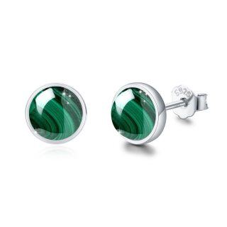 Sterling Silver Round Malachite Round Stud Earrings-35