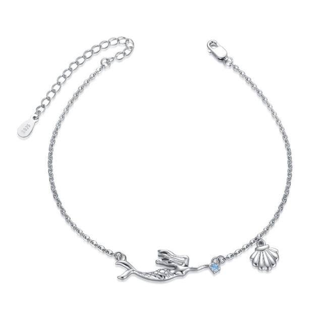 Pulsera de plata de ley con colgante redondo de circonita sirena