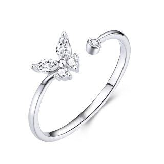 Sterling Silver Round Moissanite Butterfly Open Ring-23