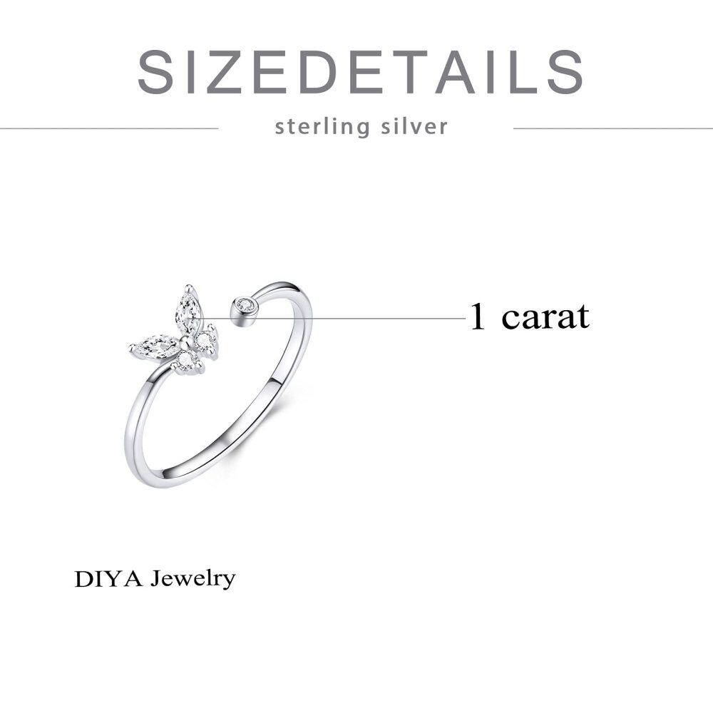 Anello aperto a farfalla rotonda in moissanite in argento sterling-3
