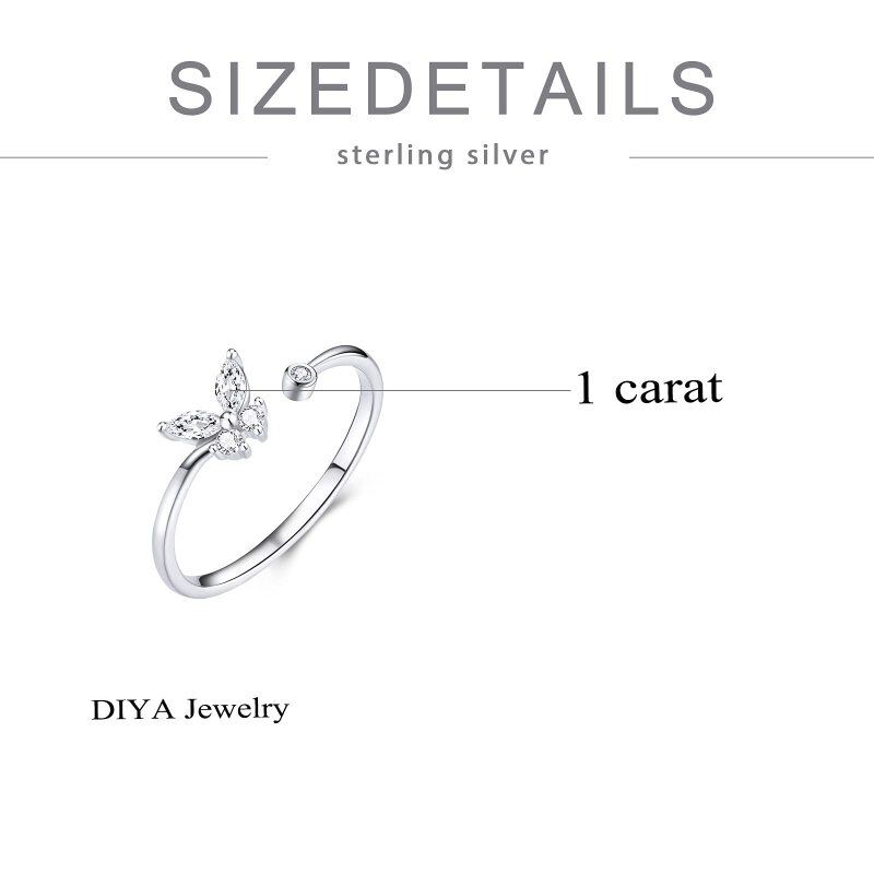 Sterling zilveren ronde Moissanite vlinder open ring-3