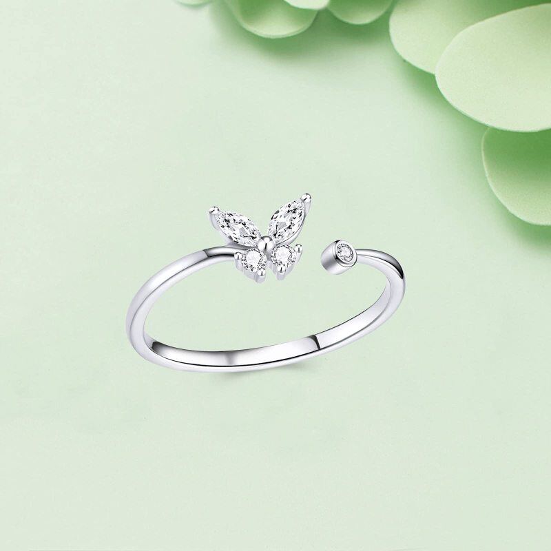 Sterling zilveren ronde Moissanite vlinder open ring-4
