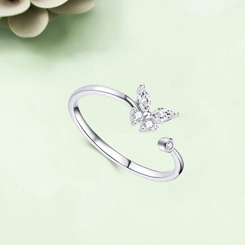 Sterling zilveren ronde Moissanite vlinder open ring-5