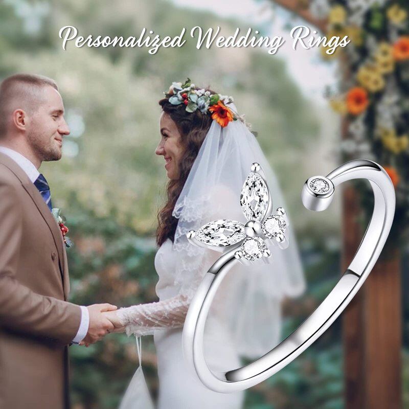 Sterling zilveren ronde Moissanite vlinder open ring-6