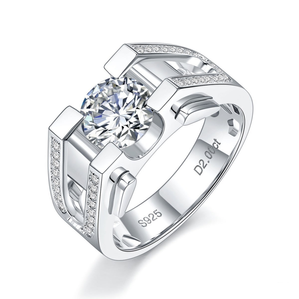 Bague de fiançailles en argent sterling avec nom classique et Moissanite ronde-1