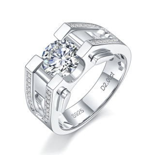 Sterling Silver Round Moissanite Classic Name Engagement Ring-29