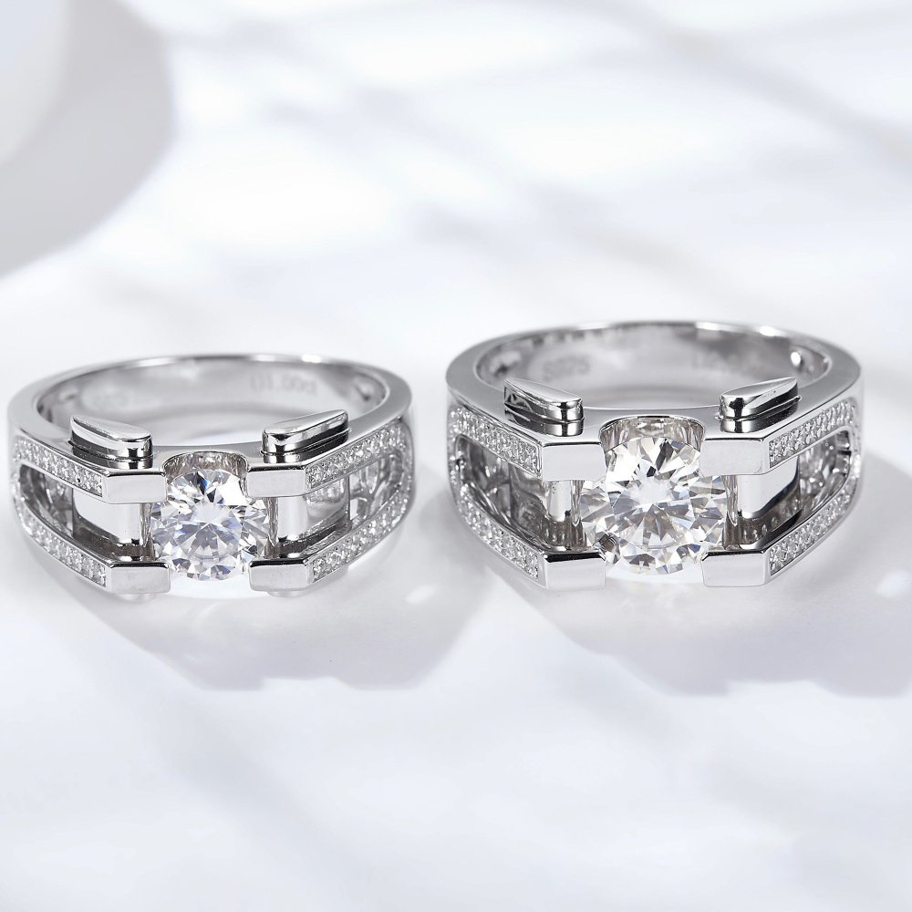 Sterling Silver Round Moissanite Classic Name Engagement Ring-5