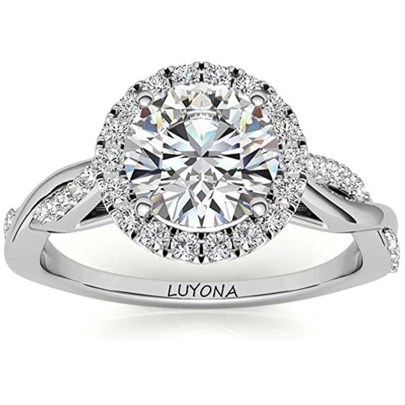 Sterling zilveren ronde Moissanite paar verlovingsring-1