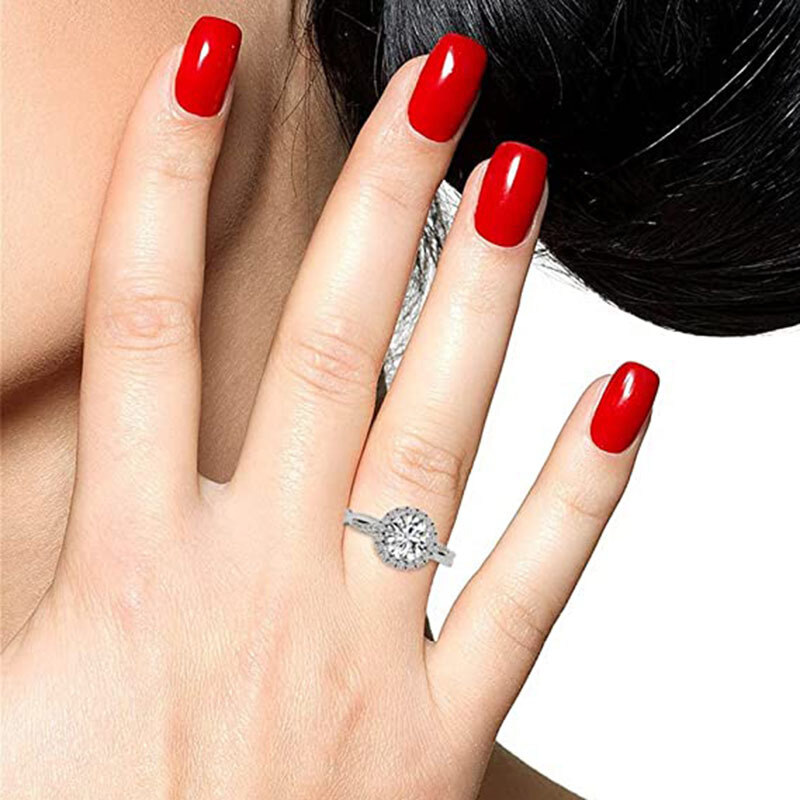 Sterling zilveren ronde Moissanite paar verlovingsring-2