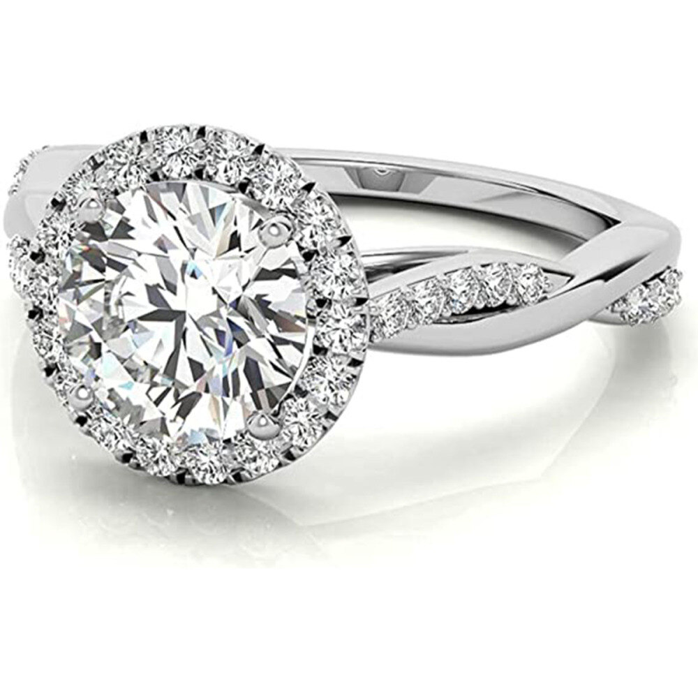 Sterling zilveren ronde Moissanite paar verlovingsring-3