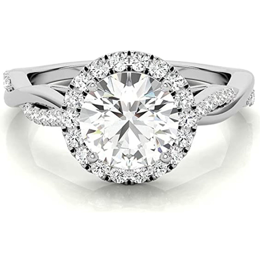 Sterling zilveren ronde Moissanite paar verlovingsring-4