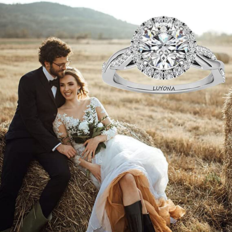 Sterling zilveren ronde Moissanite paar verlovingsring-5