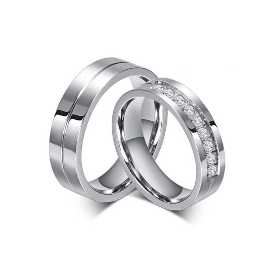 Bagues de couple rondes en argent sterling Moissanite pour femmes et hommes