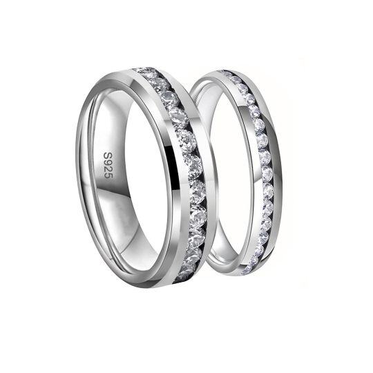 Bagues de couple rondes en argent sterling Moissanite pour femmes et hommes