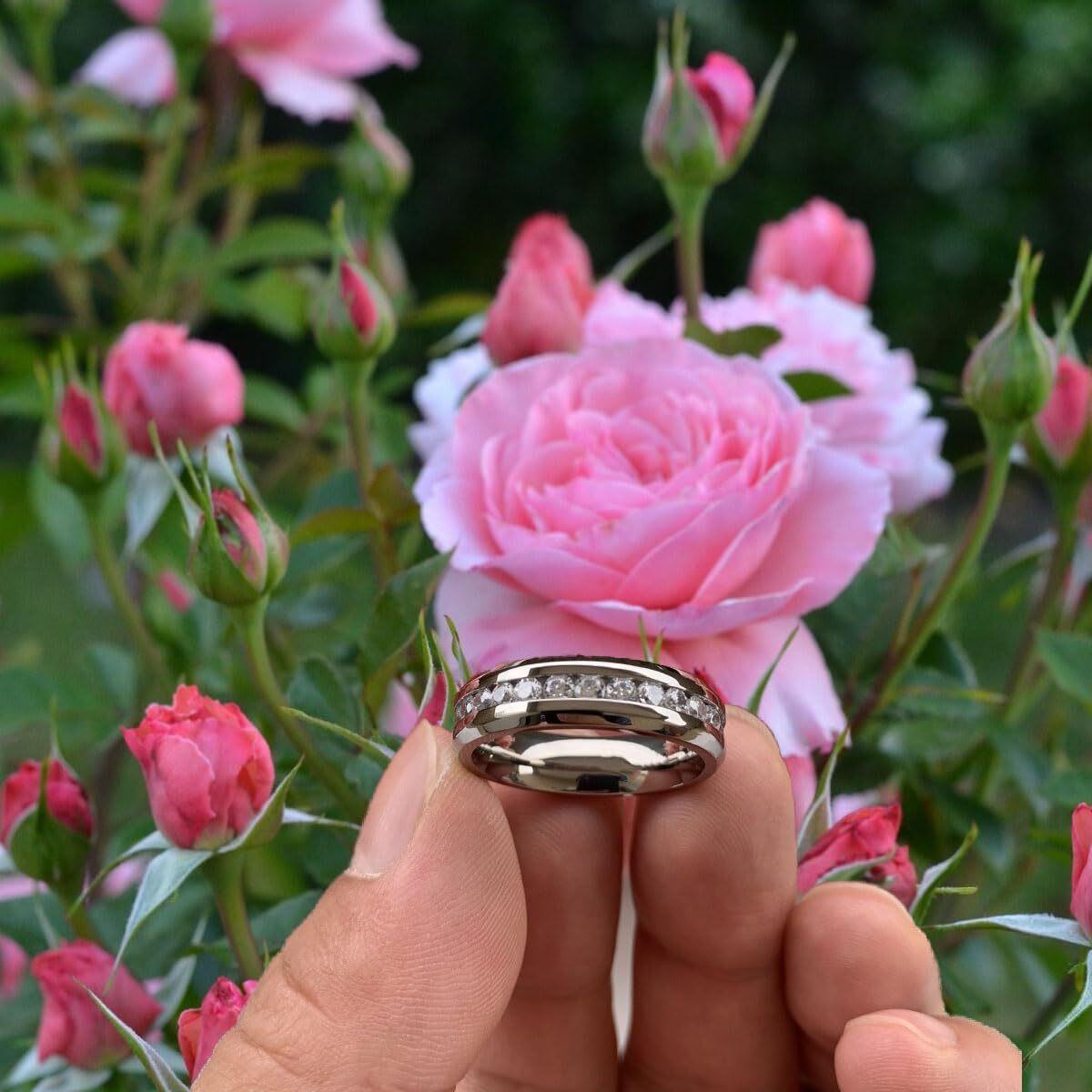 Anillos de pareja de moissanita redondos de plata de ley para mujeres y hombres-3