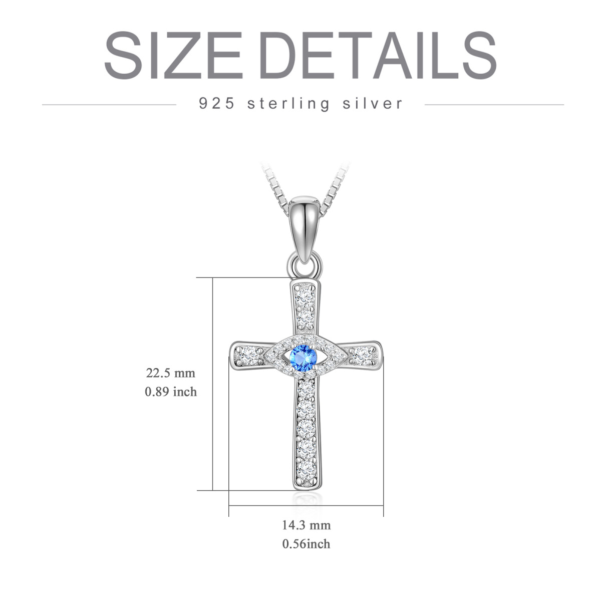 Sterling Silver Round Moissanite Cross & Evil Eye Pendant Necklace-5