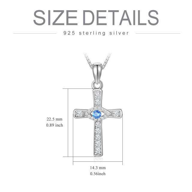 Sterling Silver Round Moissanite Cross & Evil Eye Pendant Necklace-5