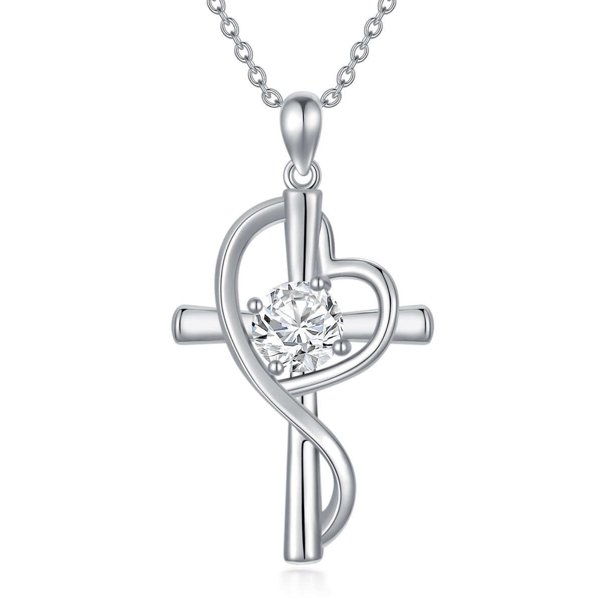 Collier avec pendentif rond en forme de cœur en forme de croix de moissanite en argent sterling-1