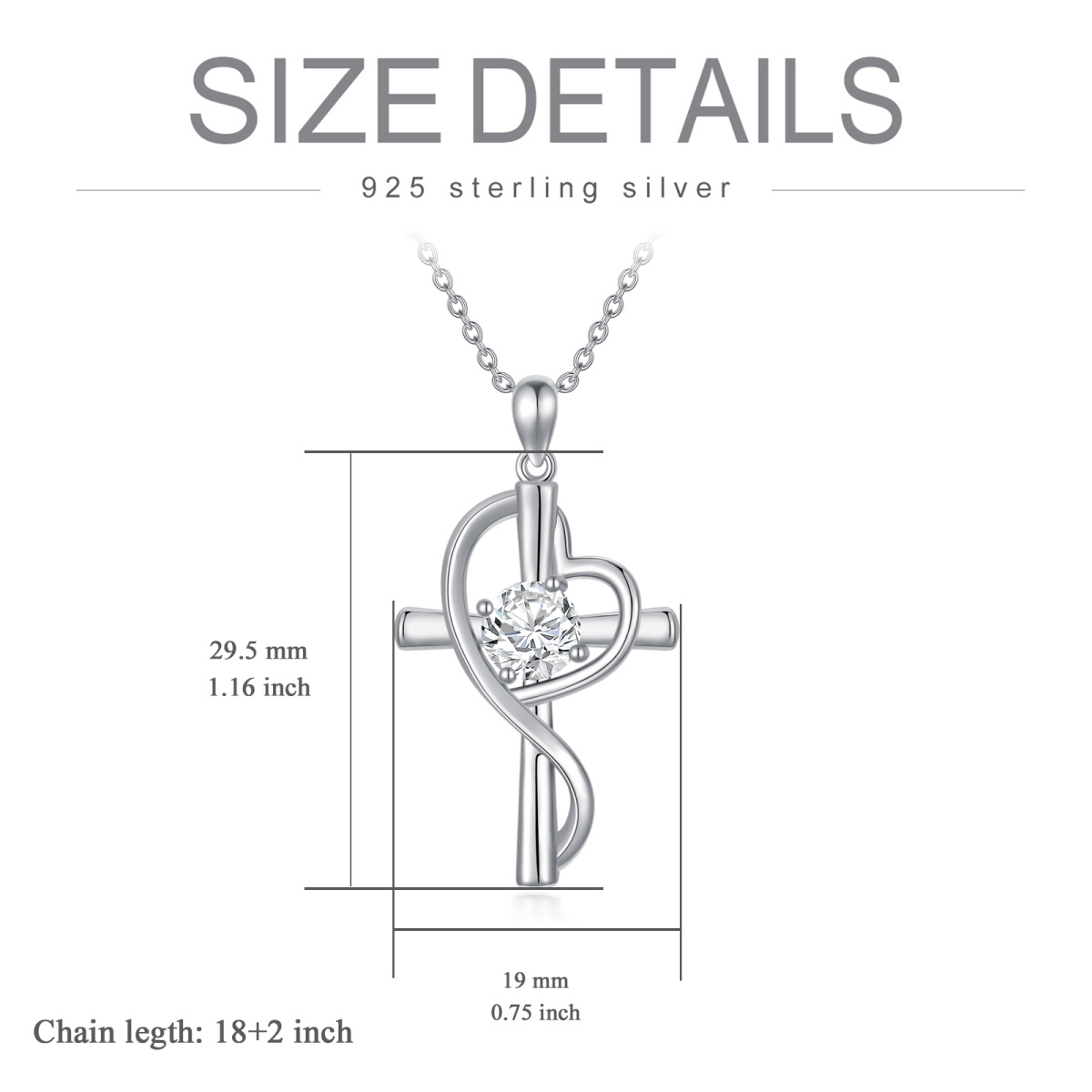 Halskette mit Kreuz- und Herzanhänger aus Sterlingsilber mit rundem Moissanit-5