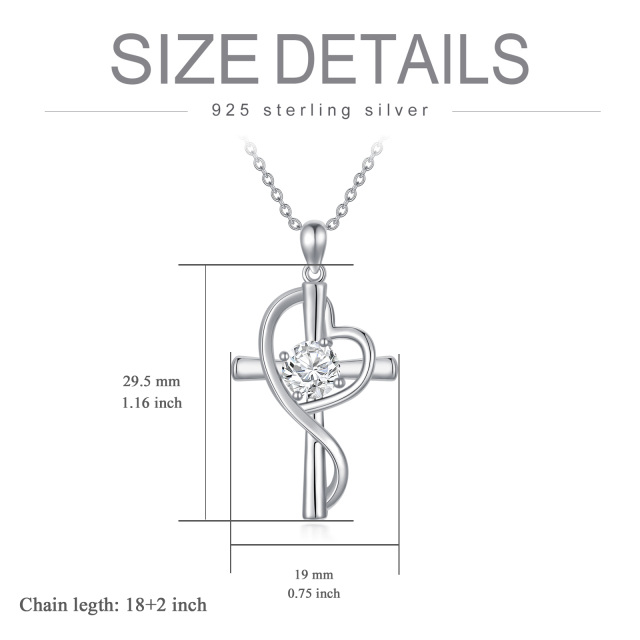 Sterling zilveren ronde moissaniet kruis & hart hanger ketting-5