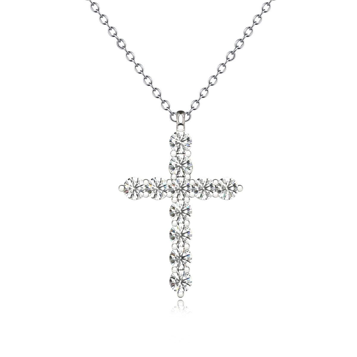 Collana con ciondolo a croce in argento sterling con moissanite rotonda-1