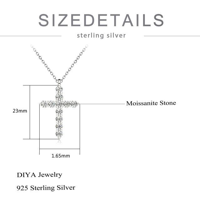 Sterling Silber Runde Moissanit Kreuz Anhänger Halskette-5