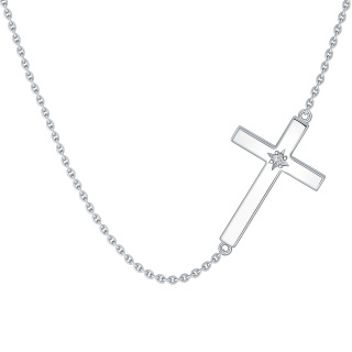 Sterling Silver Round Moissanite Cross Pendant Necklace-36