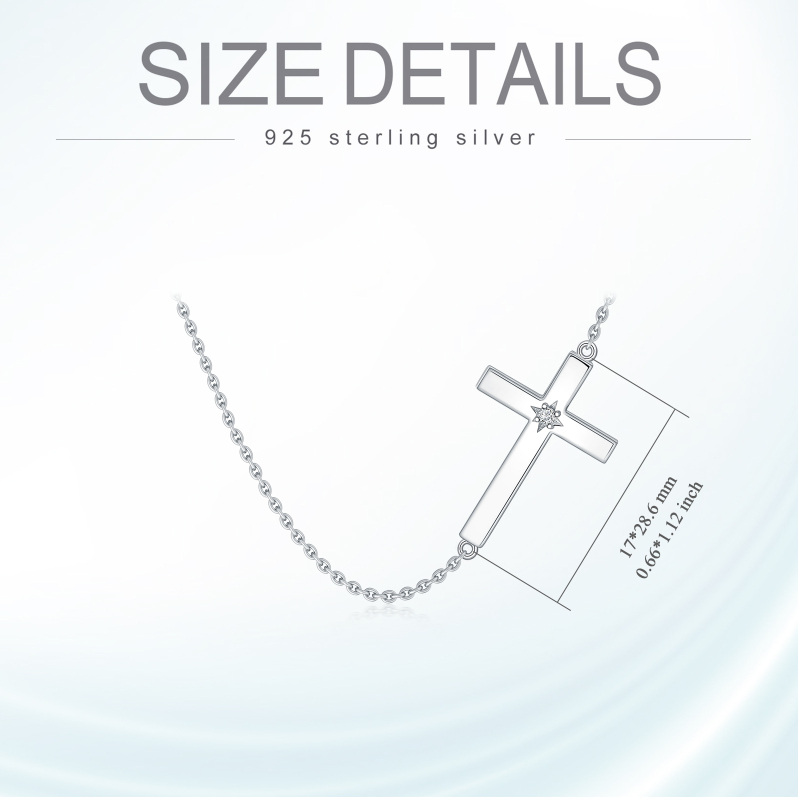 Sterling Silver Round Moissanite Cross Pendant Necklace-4