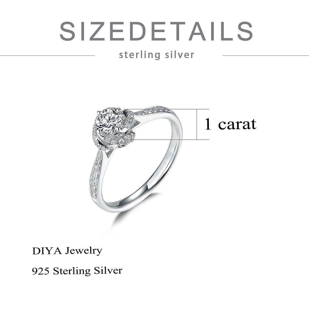 Sterling Silver Round Moissanite Engagement Ring-7