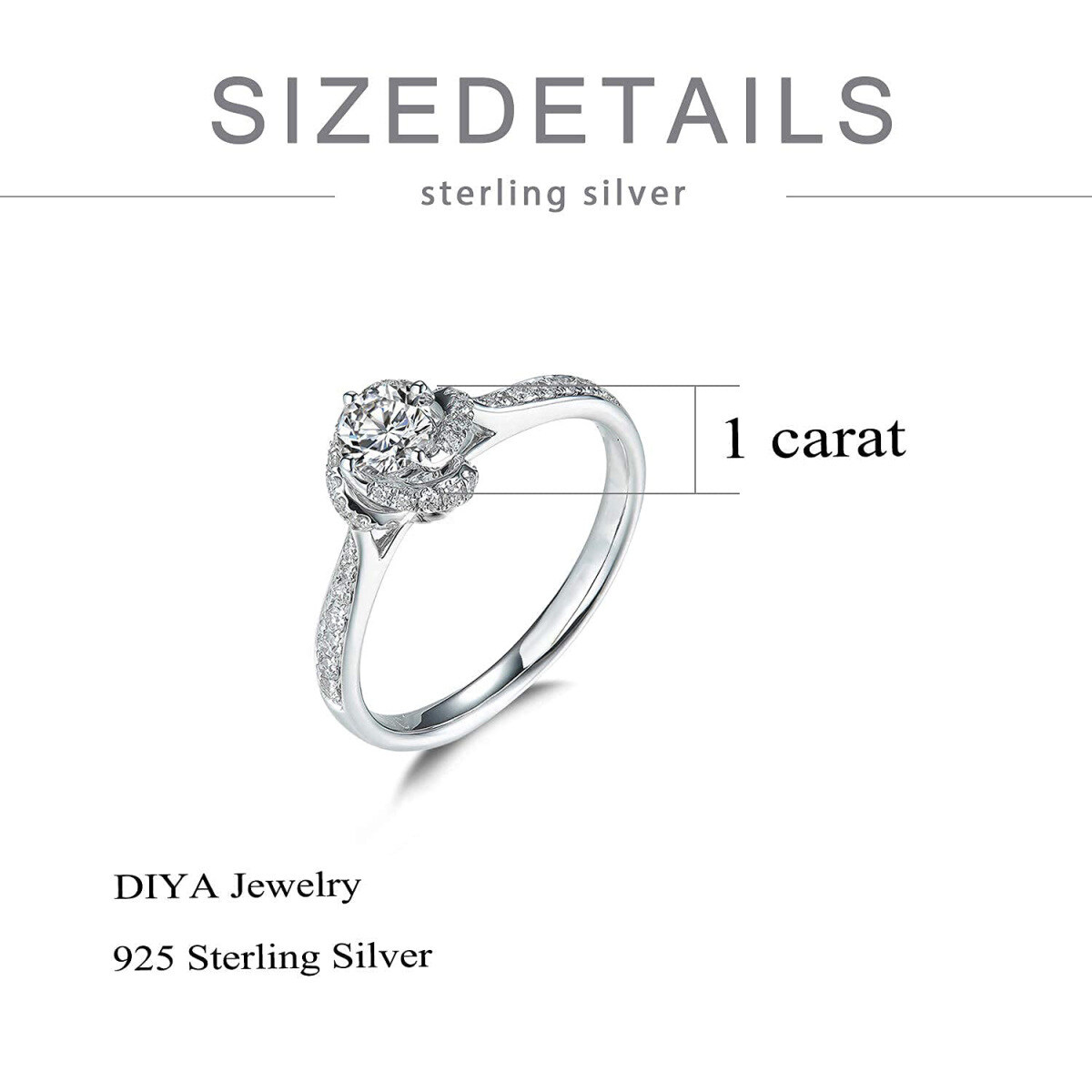 Sterling Silver Round Moissanite Engagement Ring-7