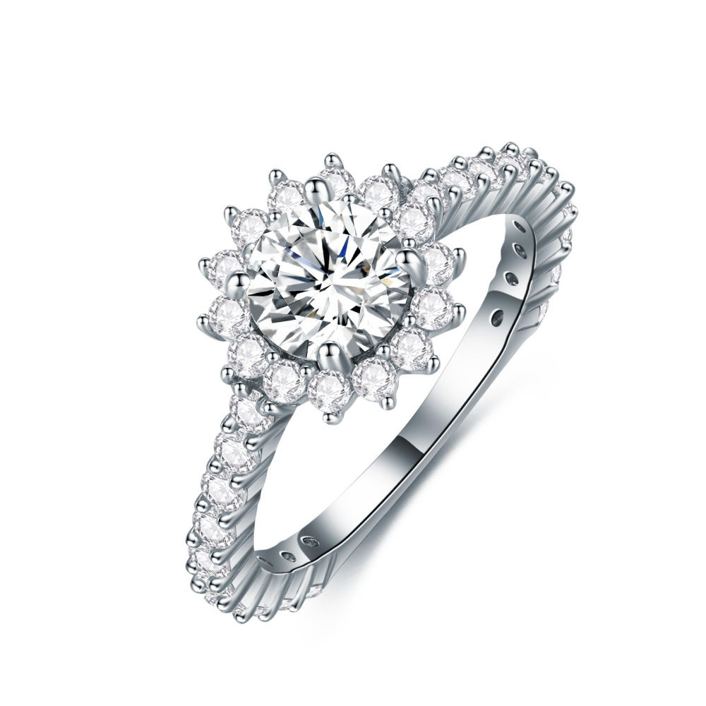 Runder Lotus-Verlobungsring aus Sterlingsilber mit Moissanit-1