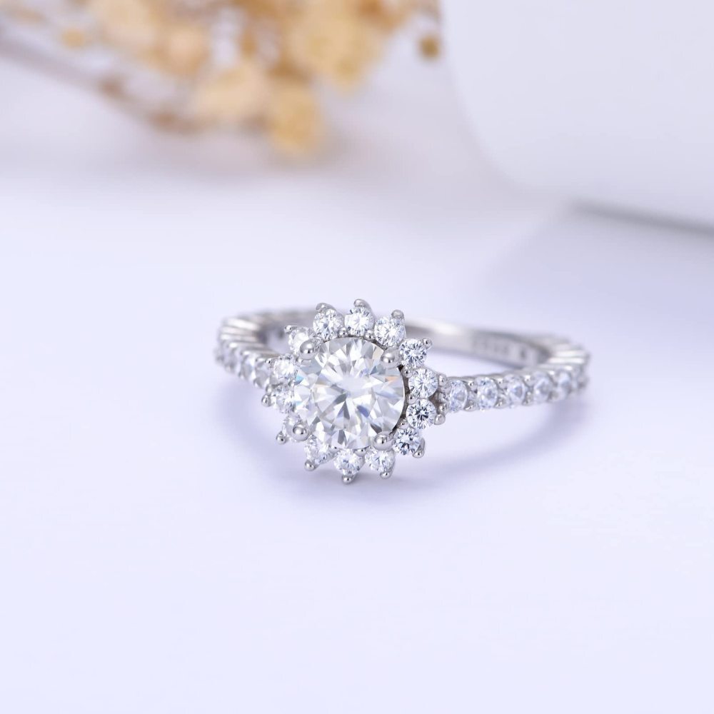 Runder Lotus-Verlobungsring aus Sterlingsilber mit Moissanit-3