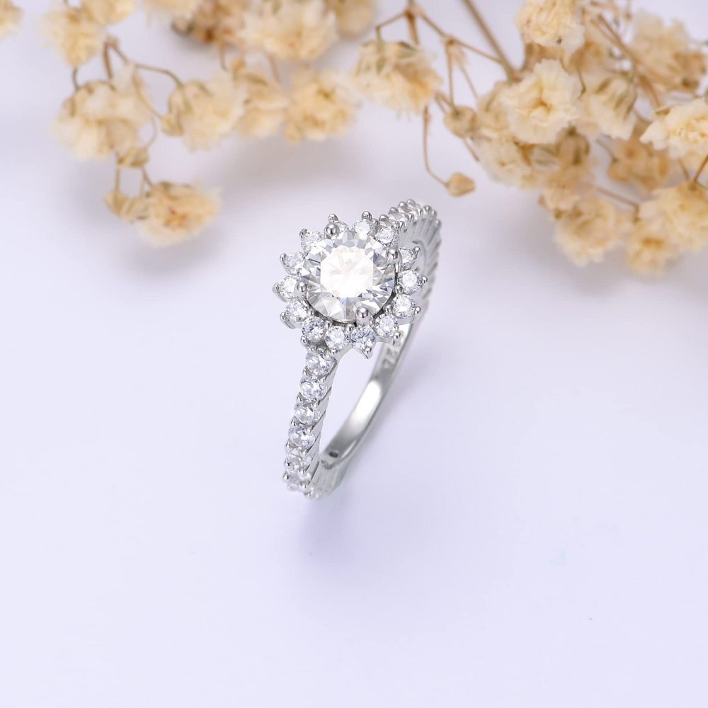 Runder Lotus-Verlobungsring aus Sterlingsilber mit Moissanit-4
