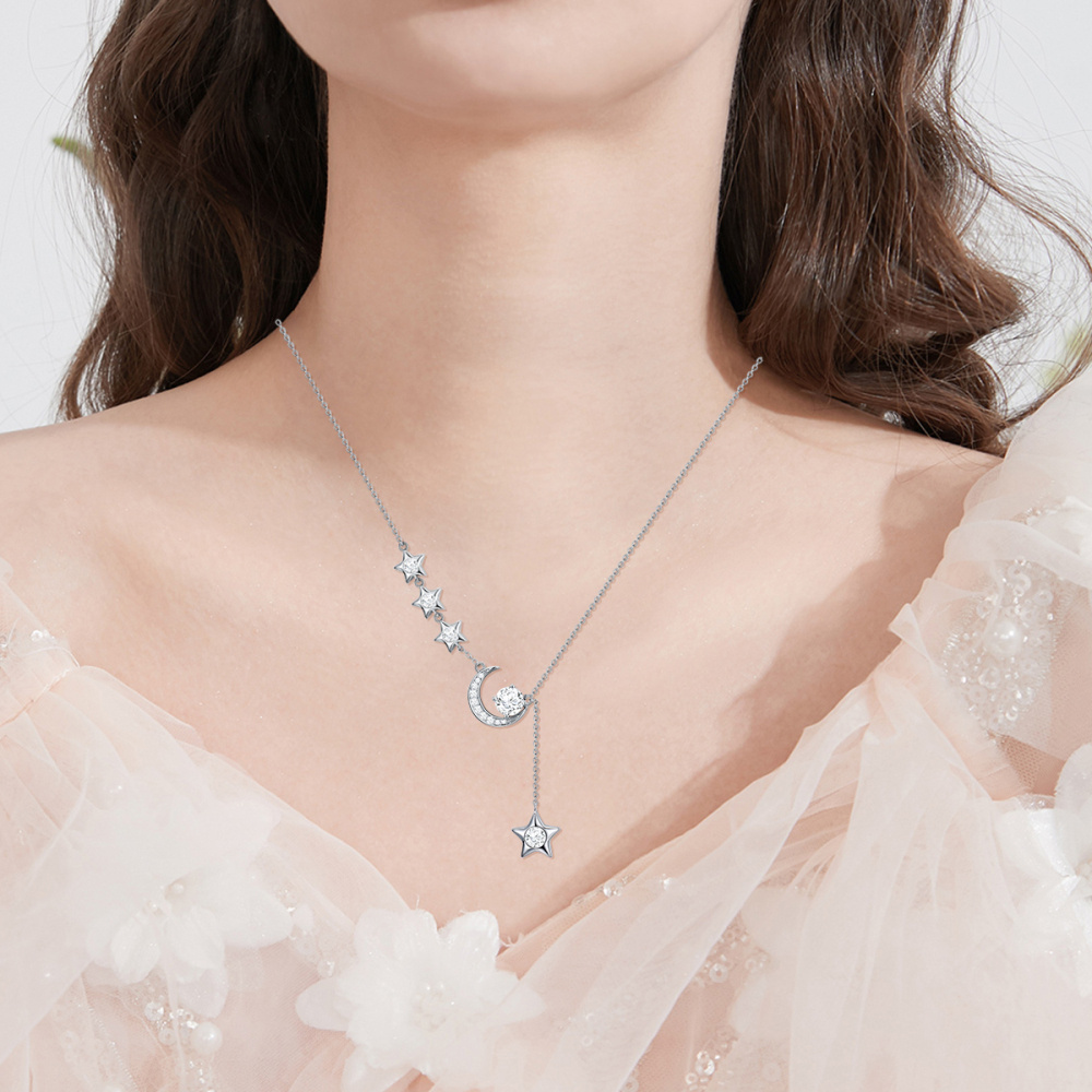 Collana con ciondolo a forma di luna e stella in argento Sterling-2