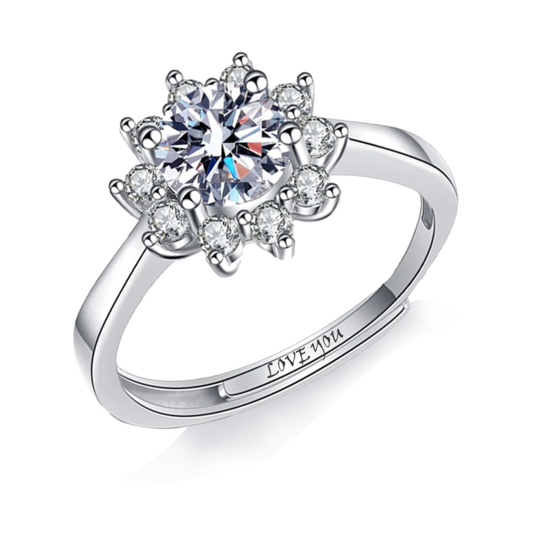 Sterling Silver Round Moissanite Sunflower Ring-4