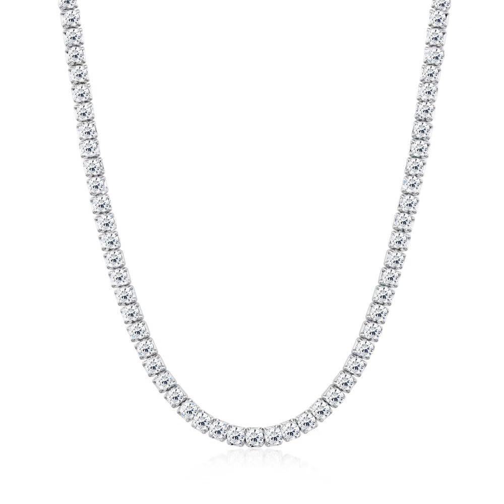Sterling Silver Round Moissanite Tennis Chain Necklace-1