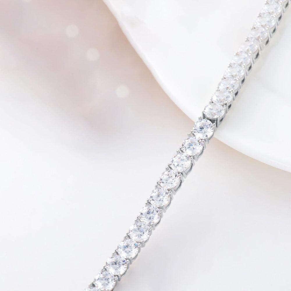 Sterling Silver Round Moissanite Tennis Chain Necklace-3